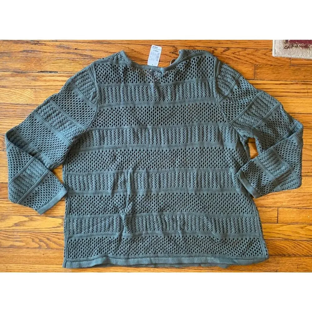 NWT CJ Banks Crochet Knit Sweater Women’s Plus 3X Olive Green $55 - Picture 3 of 10